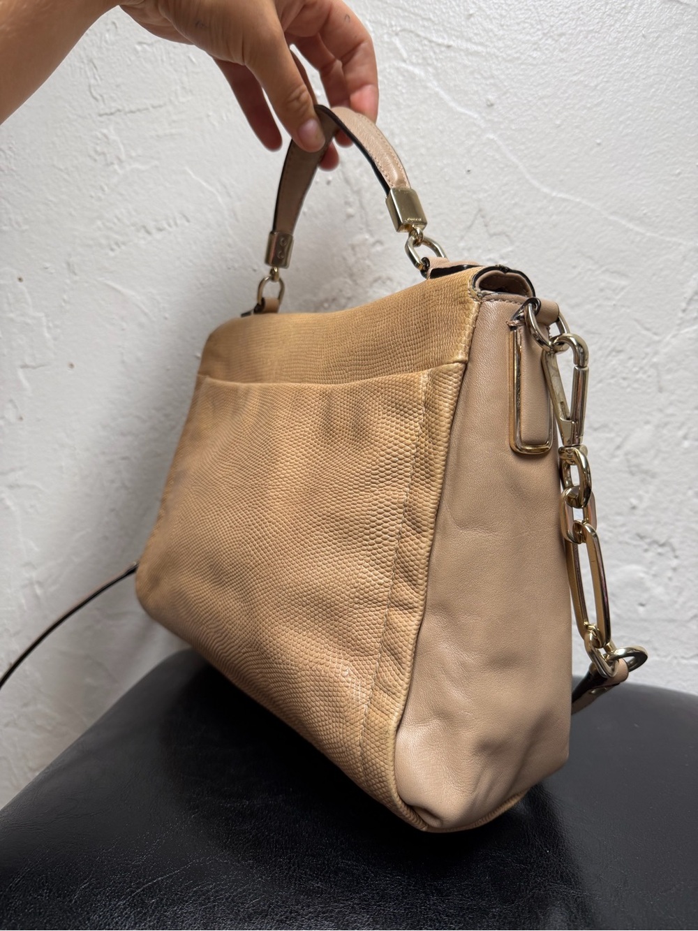 Beige Lizard-embossed Leather Coach Madison Sadie Flap Satchel - Picture 12 of 16